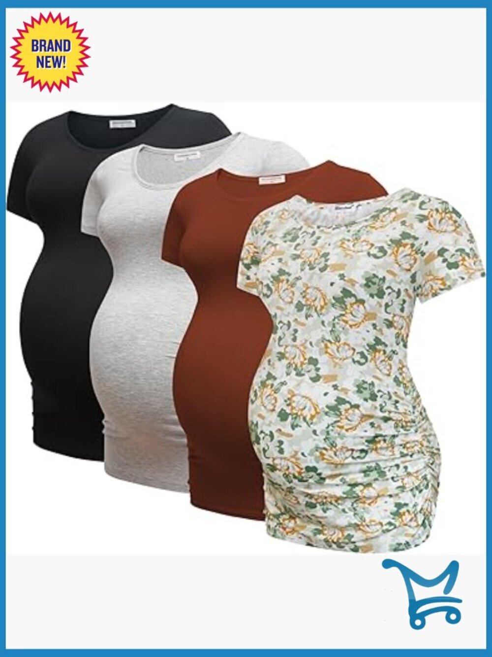 4 Pack Maternity T-Shirts Short Sleeve Ruched Sides Stretchy